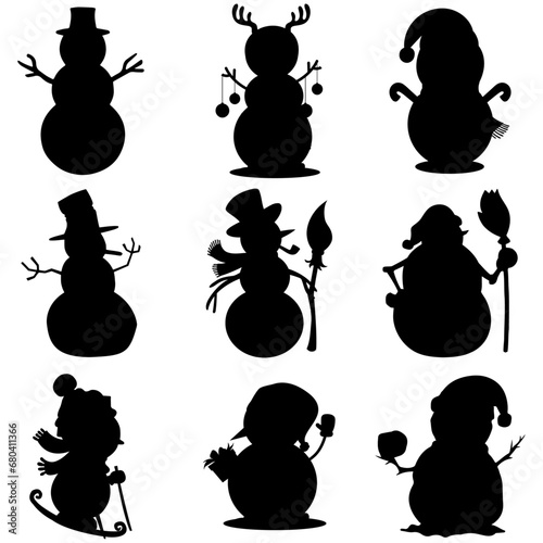 Winter Whimsy: Collection of 9 Charming Snowman Silhouettes