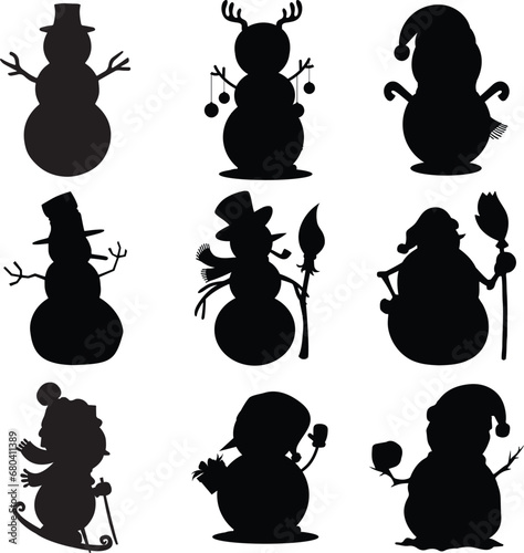 Winter Whimsy: Collection of 9 Charming Snowman Silhouettes