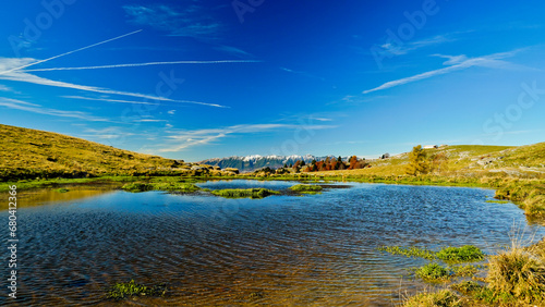 Altopiano di Lessinia. Panorama autunnale sui pascoli e le malghe. Provincia di Verona.Veneto, Italia photo