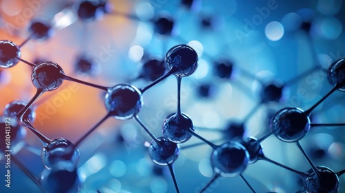 A close-up of a molecule against a blue background.