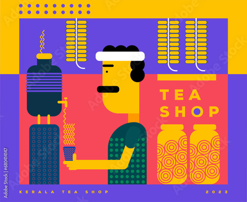 Kerala teashop making tea vector illustration