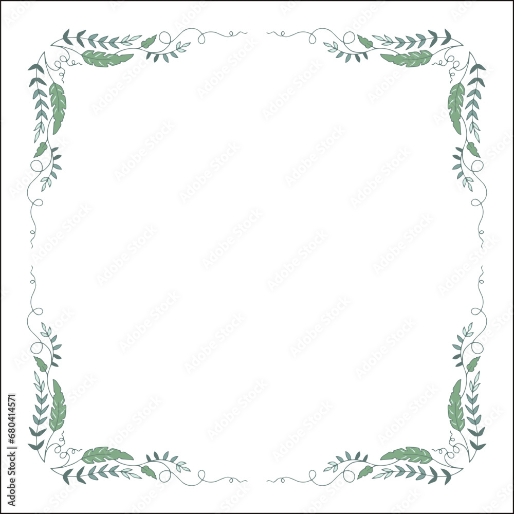 Green floral frame with tropical leaves and flowers, decorative corners for greeting cards, banners, business cards, invitations, menus. Isolated vector illustration. Green floral frame with tropical leaves and flowers, decorative corners for greeting cards, banners, business cards, invitations, menus. Isolated vector illustration.