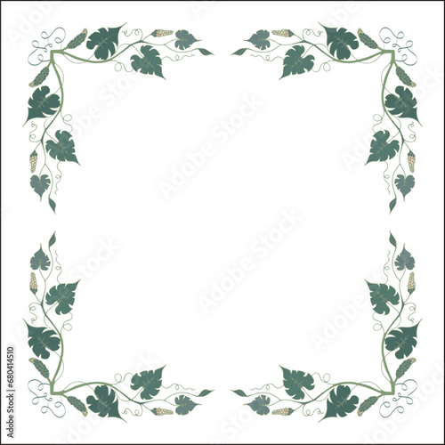  Green floral frame with tropical leaves and flowers  decorative corners for greeting cards  banners  business cards  invitations  menus. Isolated vector illustration.