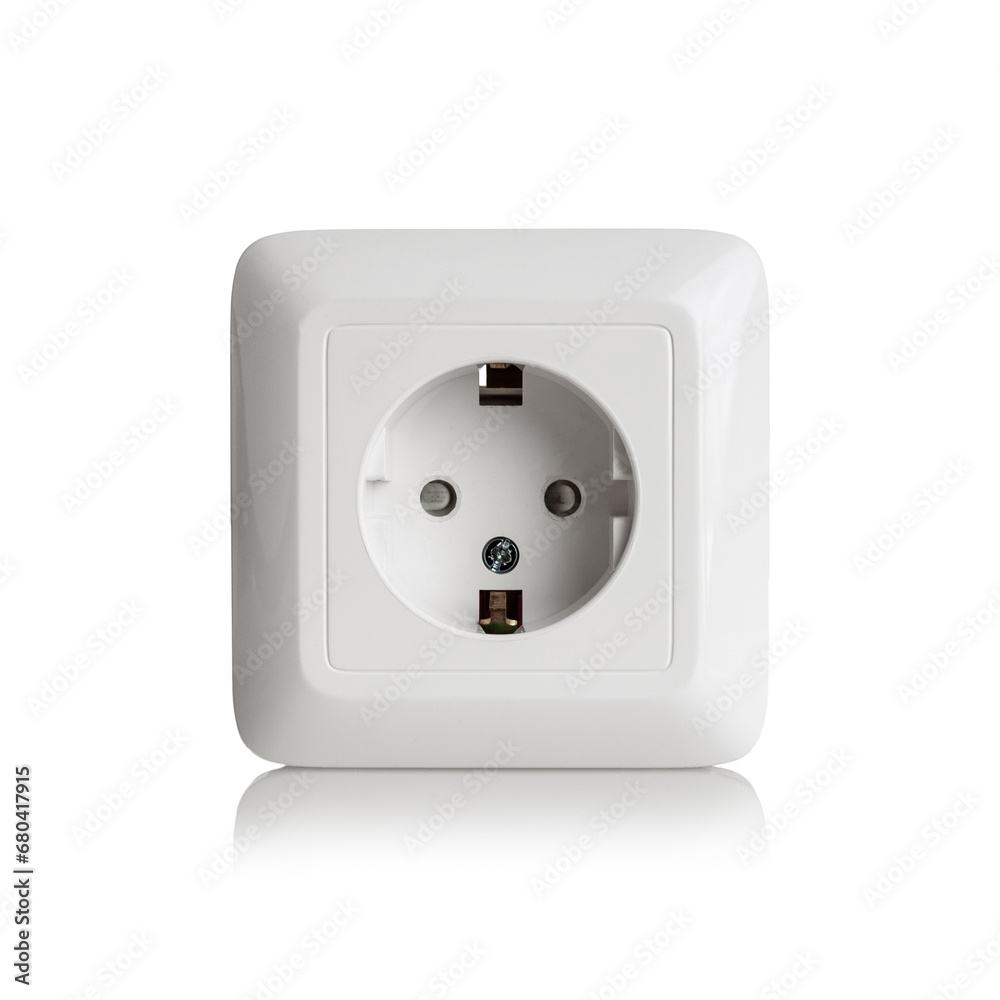 Wall-mounted electrical socket for connecting an electrical plug from appliances device socket isolated on a white background Wall-mounted electrical socket for connecting an electrical plug from appliances device socket isolated on a white background