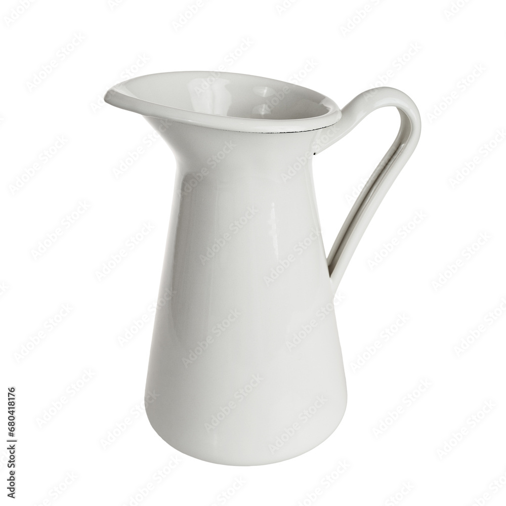 White metal enameled decanter vase for drinks, home decor isolated on a white background White metal enameled decanter vase for drinks, home decor isolated on a white background