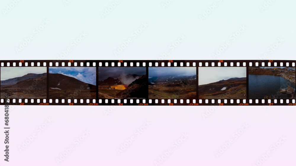 35mm slide film for photo or film with free frame copy space, isolated on background