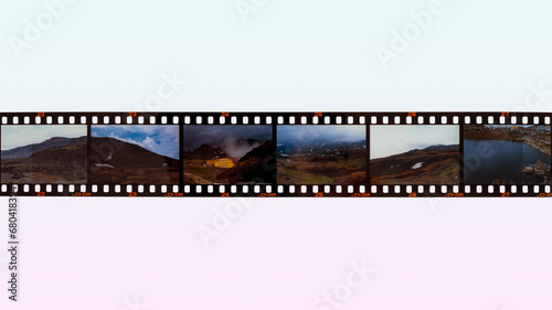 35mm slide film for photo or film with free frame copy space, isolated on background