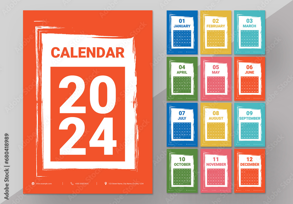 Yearly calendar template for 2024 stock template adobe stock