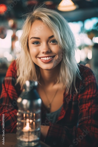 Glowing Happiness  Young Woman s Bright Smile in the City