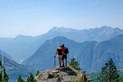 Loving hiking couple in Albania