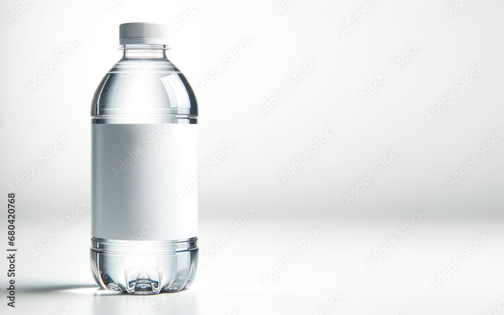 Water bottle with blank label on a reflective surface. Marketing and design mockup. Generative AI Water bottle with blank label on a reflective surface. Marketing and design mockup. Generative AI