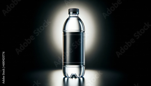 Water bottle with dramatic backlighting on dark background. Contrast lighting. Generative AI