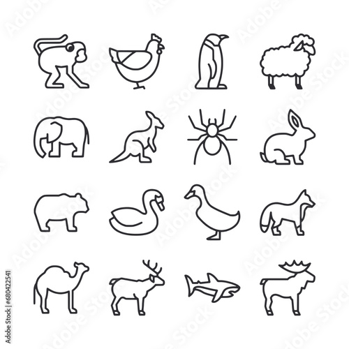 Fototapeta Naklejka Na Ścianę i Meble -  Set of animals icon for web app simple line design