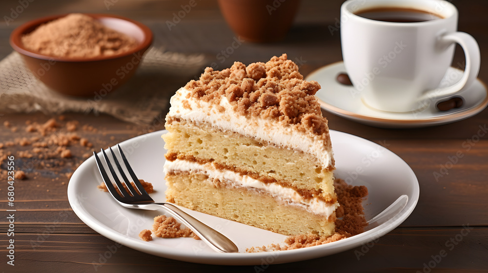 a piece of cake on a plate with coffee a piece of cake on a plate with coffee