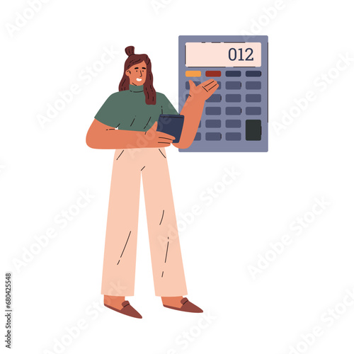 Girl showing result at calculator.