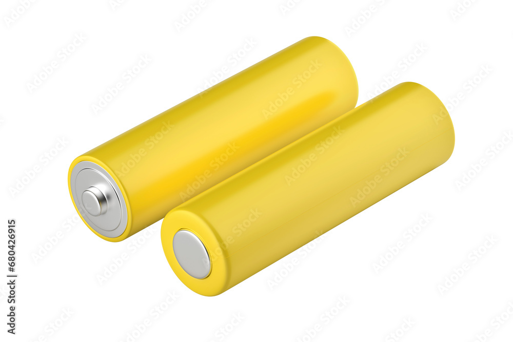 Two yellow AA size batteries on transparent background Two yellow AA size batteries on transparent background