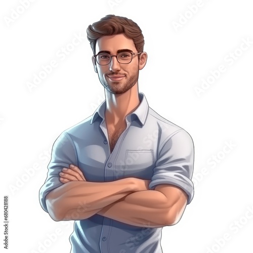 Cartoon Portrait of a handsome young man shirt white isolated background © Rasheeda