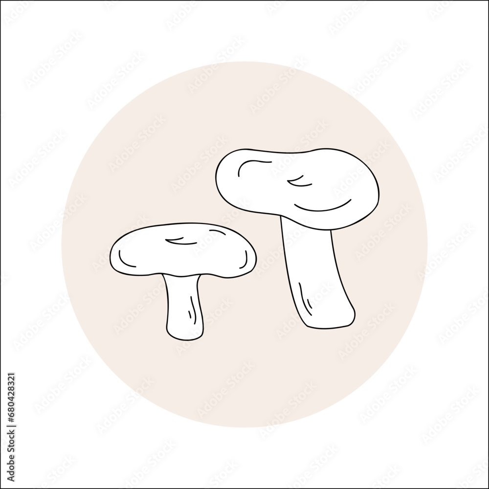 Mushroom line icon black outline in circle. Vector illustration isolated Russula in doodle style. Mushroom line icon black outline in circle. Vector illustration isolated Russula in doodle style.