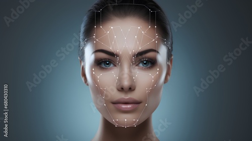 Visualization of a Botox filler or plastic surgery on a patients face, showcasing the targeted areas with abstract guiding lines for aesthetic enhancement. photo