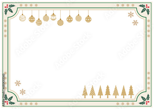 クリスマスフレーム四隅にヒイラギ北欧風緑