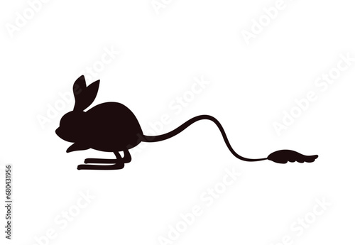 Jerboa vector icon. Jumping jerboa black silhouette, cartoon desert animal with a long tail, exotic wild mammal