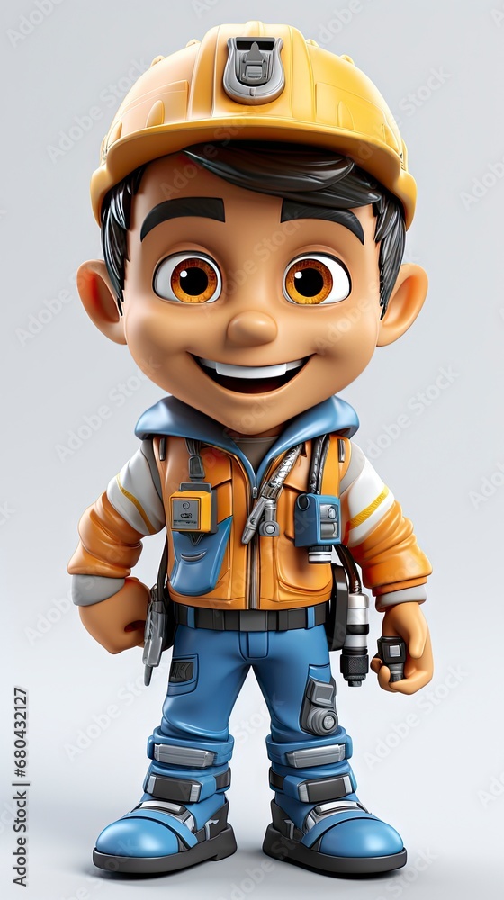 Animated construction worker character with tools. Animated construction worker character with tools.