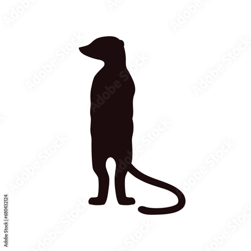 Meerkat vector black silhouette icon, small animal stands on its hind legs, desert fluffy wild suricate mammal