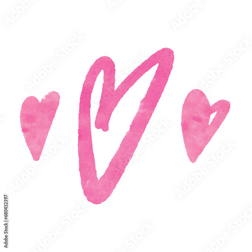 A set of vector isolated watercolor hearts in pink for postcards, design, printing and decorations of text or textiles
