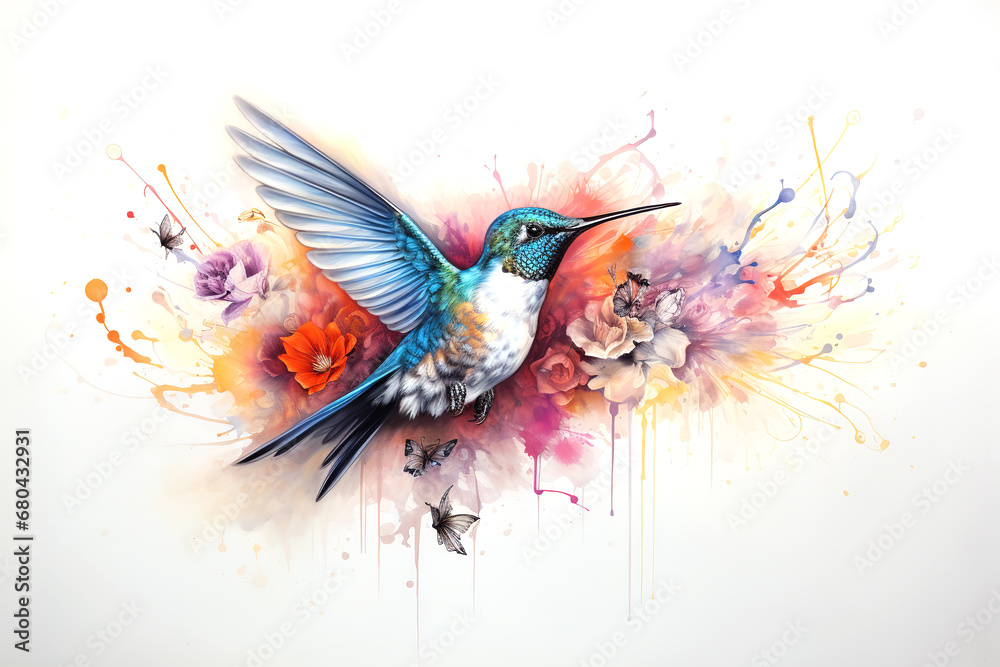 Image of abstract fantasy of hummingbird is flying, Birds, Wildlife Animals, Illustration, Generative AI.