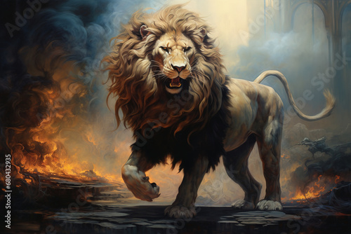 Fantasy of male lion that looks formidable., Wildlife Animals.