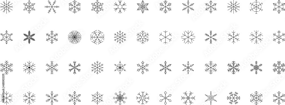 Snowflake snow freeze winter thin line outline icon. Snowflakes thin line icon set. Snowflake Simple Vector illustration - obrazy, fototapety, plakaty 