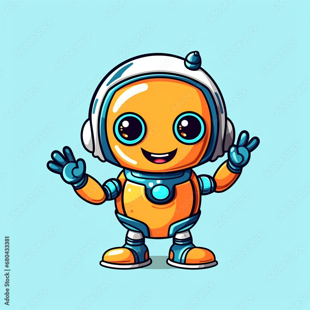 Adorable Cartoon Vector Illustration of a Robot Greeting with its Hand. Isolated Premium Vector for Science and Technology Icon Concept. Flat Cartoon Style. Adorable Cartoon Vector Illustration of a Robot Greeting with its Hand. Isolated Premium Vector for Science and Technology Icon Concept. Flat Cartoon Style.