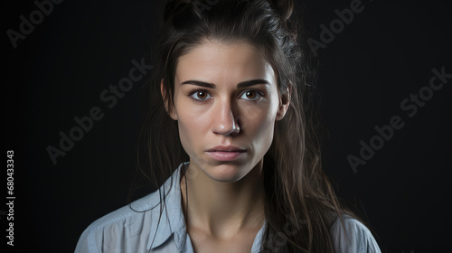 Portrait of a sad young woman. Copy space. Depression, loneliness, mental disturbance, problems.