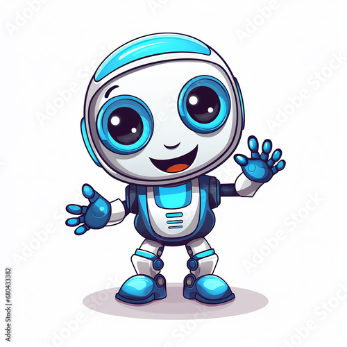 Adorable Cartoon Vector Illustration of a Robot Greeting with its Hand. Isolated Premium Vector for Science and Technology Icon Concept. Flat Cartoon Style. © Depi