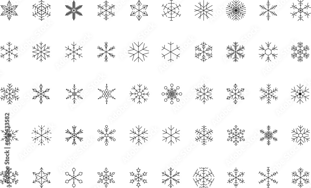 Snowflake snow freeze winter thin line outline icon. Snowflakes thin line icon set. Snowflake Simple Vector illustration