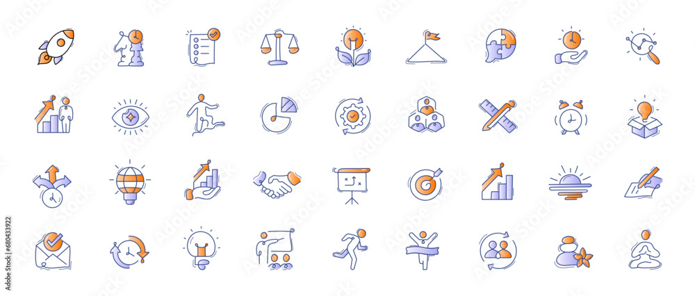Naklejka premium Productivity Icons - Enhance Your Productivity and Achieve Your Goals. Organize Your Work and Life. Enhance Your Workflow