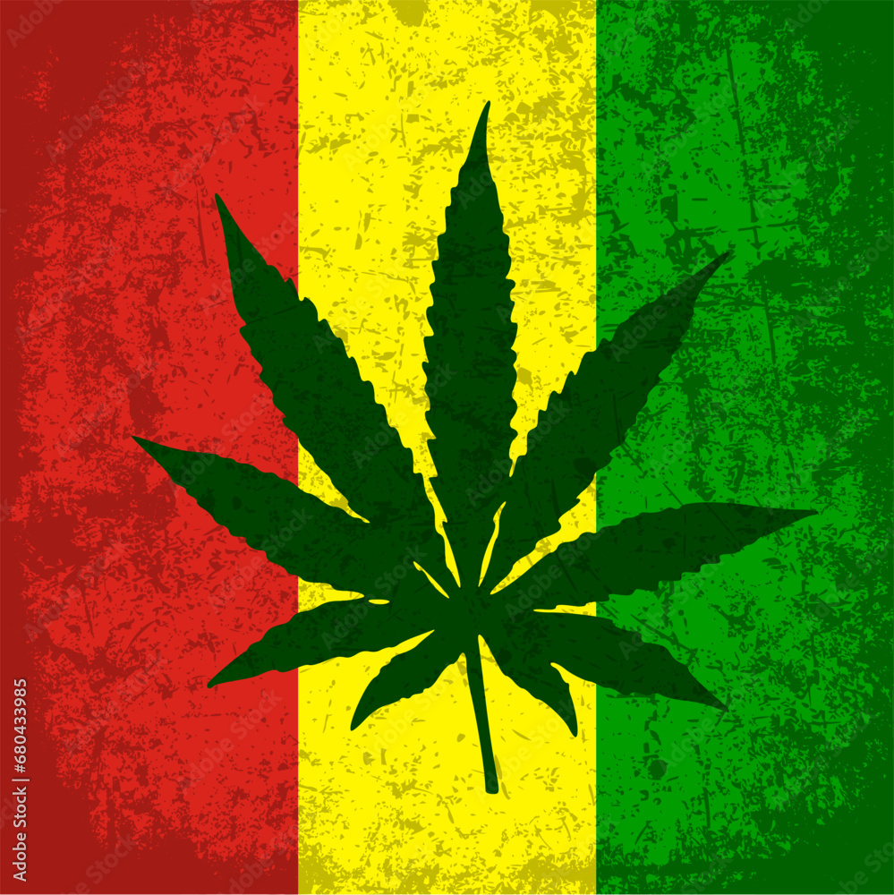 cannabis logo on rasta flag texture