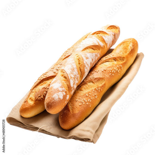 freshly baked baguette on transparent background