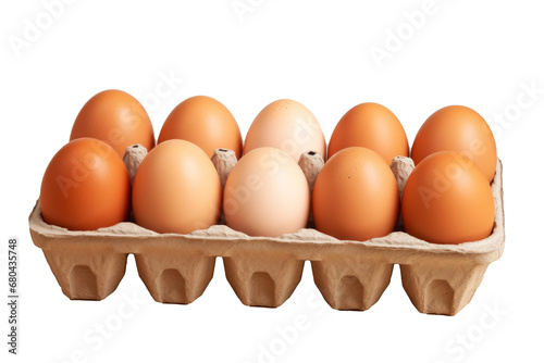 Fresh eggs in packaging on transparent background © hyam