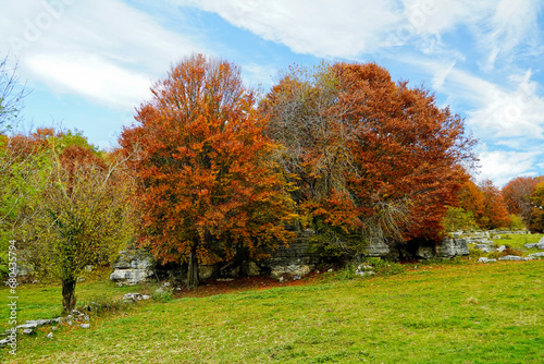 Foliage d'autunno nella valle delle Sfingi. Camposilvano, Verona. Italia