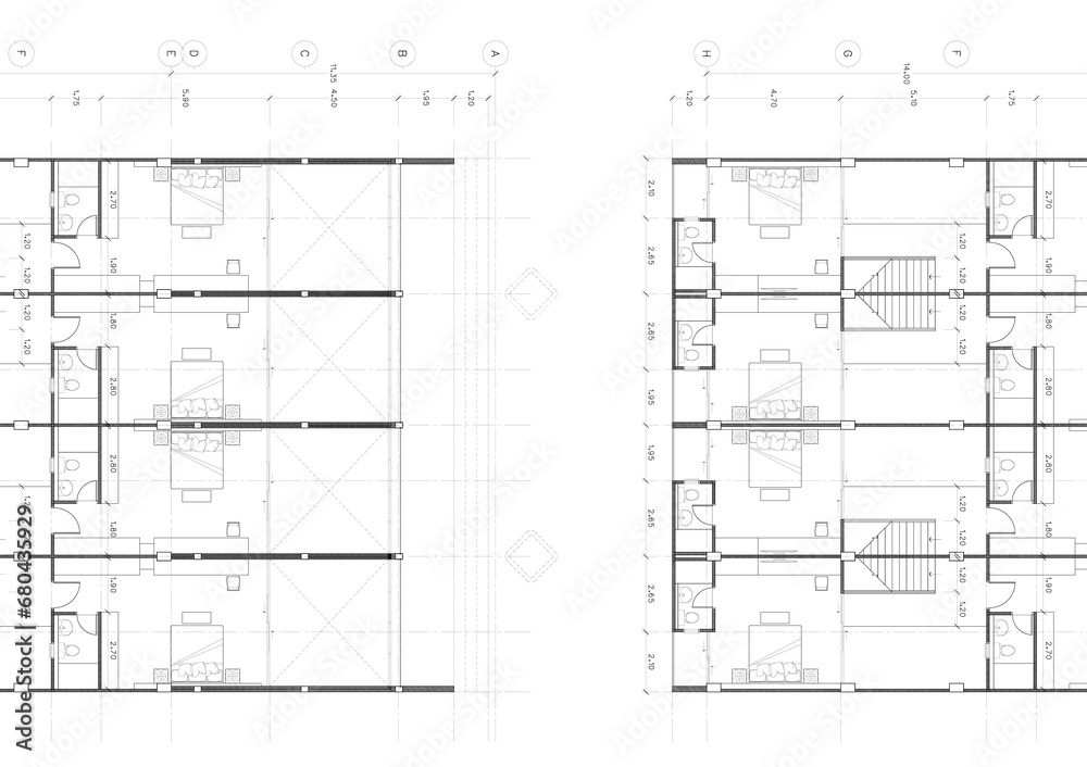 Floor plan designed building on the drawing. Floor plan designed building on the drawing.