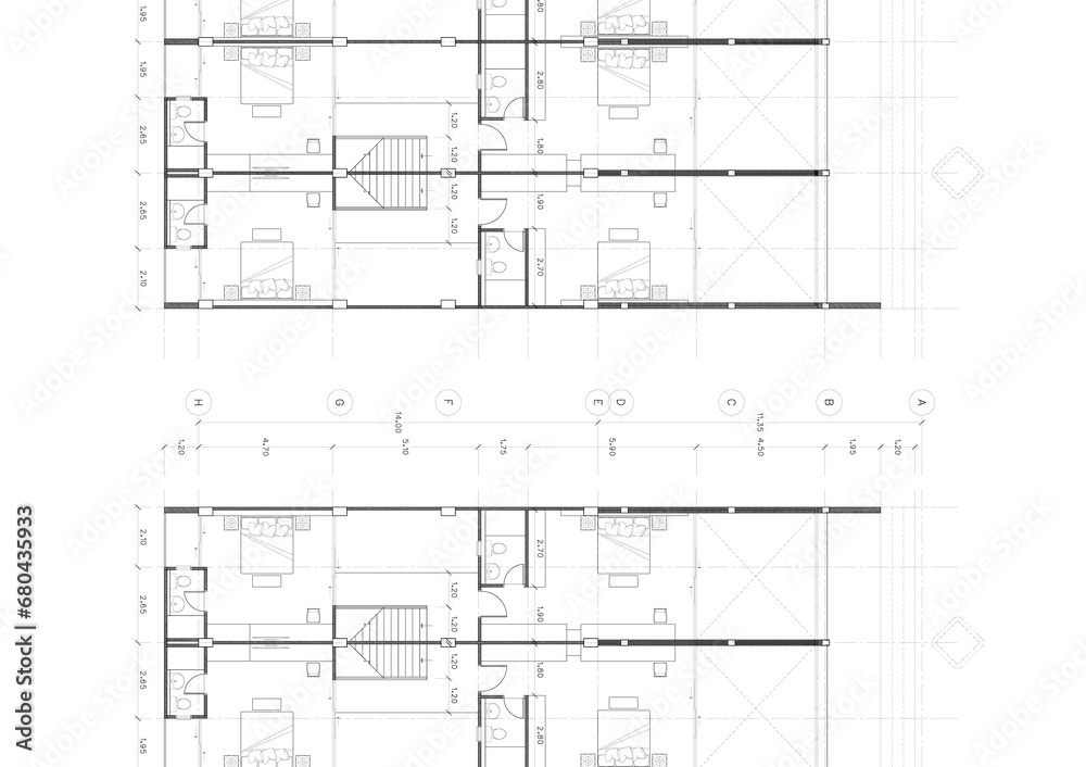 Floor plan designed building on the drawing. Floor plan designed building on the drawing.