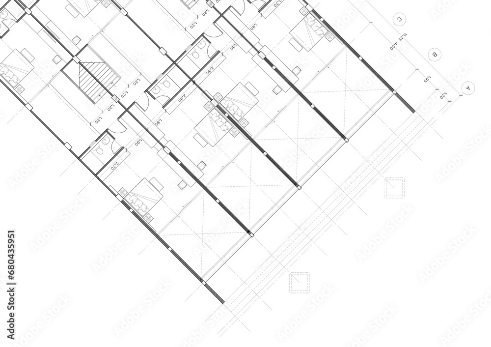 Floor plan designed building on the drawing. Floor plan designed building on the drawing.