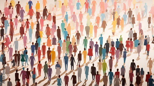 An array of vibrant, multicolored human figures stand in group, representing the unity and strength found in cultural diversity and the importance of inclusion in society.