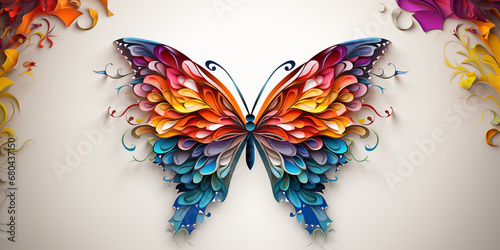 Zeichnung eines bunten abstrakten Schmetterling in farbenfrohen Design f  r Hintergrundmotiv im Querformat f  r Banner  ai generativ