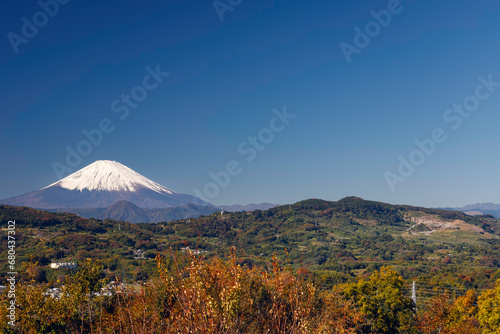 神奈川県、二宮の吾妻山公園から見た冠雪の富士山