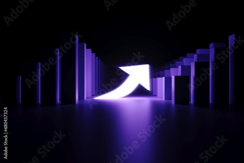 uplifting arrow and graphics business neon concept self illumination background 3D illustration