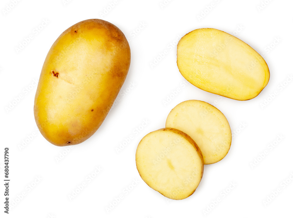 Potatoes isolated on a white background, top view