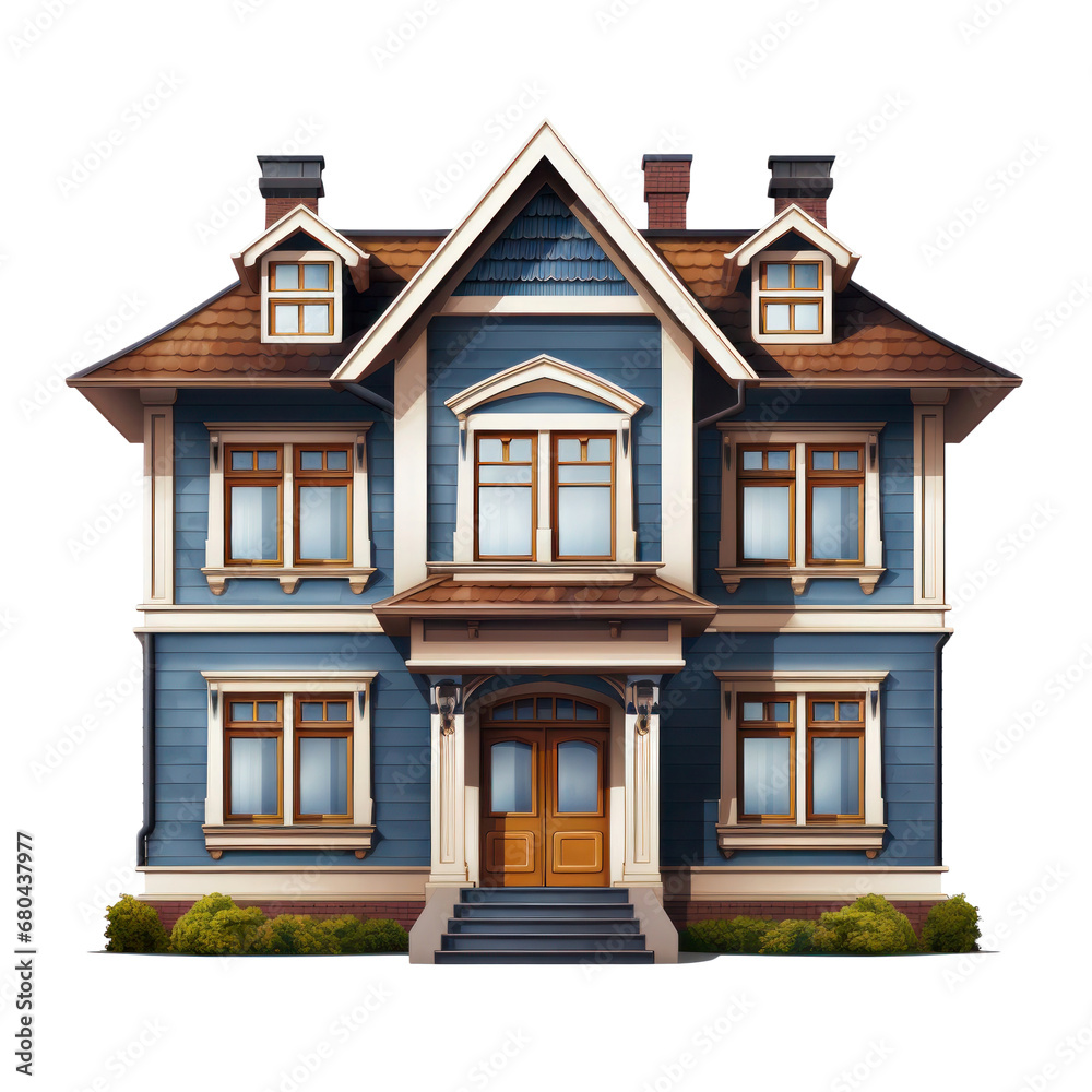 House with large windows in a minimalist magical style illustration isolated on a white background