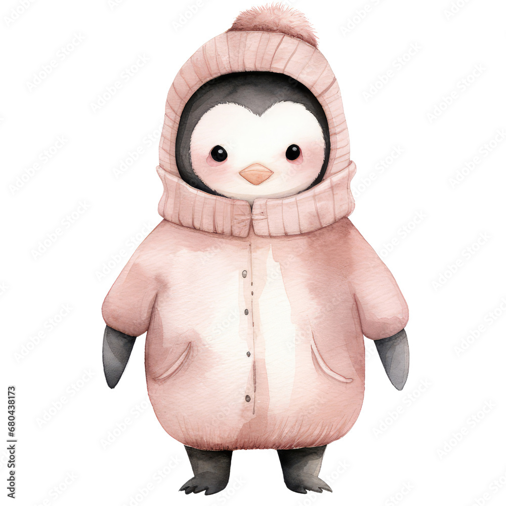 Fototapeta premium Pink Penguin Winter Celebration | Cute Christmas Art